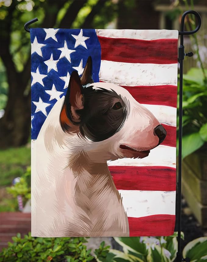 Caroline's Treasures CK6466GF Bull Terrier Miniature American Flag Garden Flag Mailbox Flag Decorative Yard Flag Banner Outside Patio Artwork Yard Flower Beds, Garden Size, Multicolor