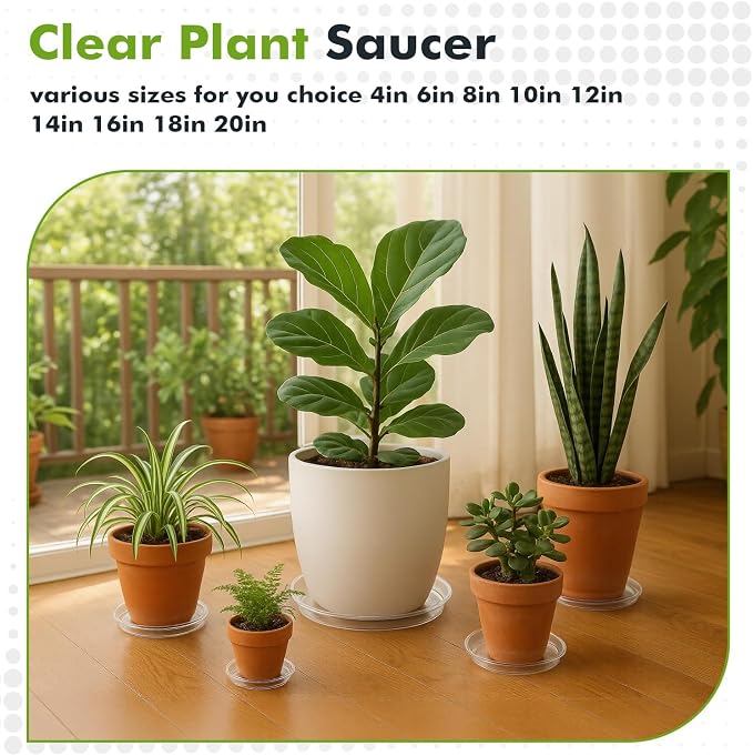 70 Packs 12" Clear Plant Saucers for Indoor Outdoor Use Heavy Duty Plastic Plant Trays for Planter Flower Pot Drip Trays to Catch Water, Bulk 4 to 20 Inch, Round Transparent