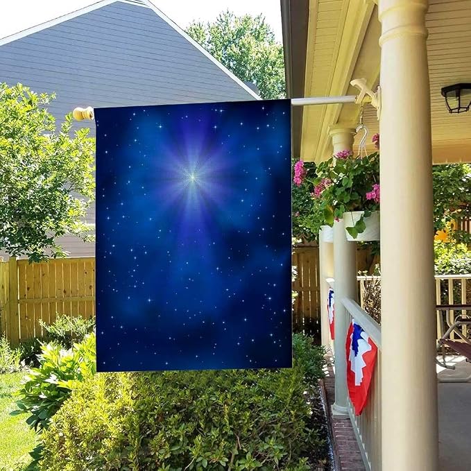EMMTEEY Christmas Flag - Stars Starry Sky Bethlehem Burlap Garden Flags Large 28X40 Double Sided Winter Outdoor Flags for Christmas Decoration