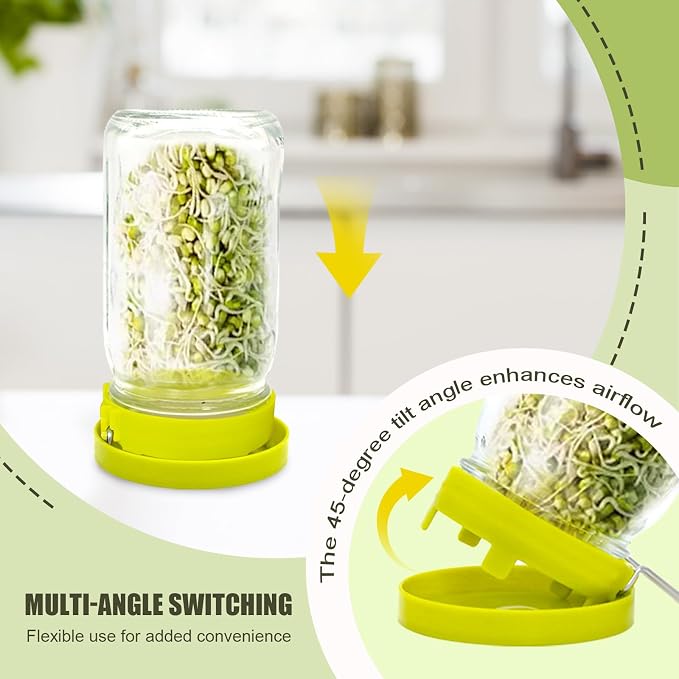 Sprouting Lid for Mason Jars, Wide Mouth Sprouting Jar Kit with 316 Stainless Steel Mesh Screen and Drain Tray for Broccoli, Alfalfa & Mung Bean Sprouts, 1 Lid + 1 Tray, Jar Not Included