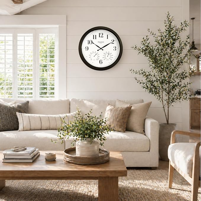 Maison 18 Inch Outdoor Clocks for Patio Large Waterproof with Thermometer,Outdoor Clock with Temperature and Humidity Combo,Weatherproof, Easy to Read,Oil Rubbed Bronze Black