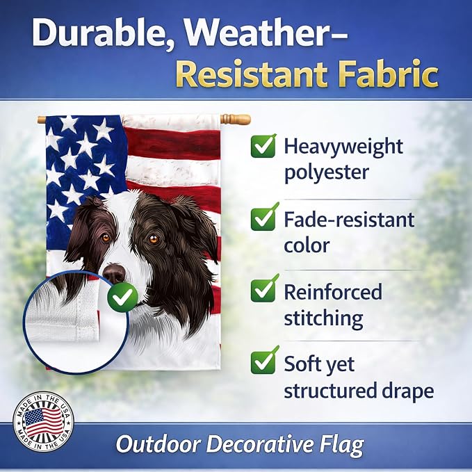 Caroline's Treasures CK6447CHF Border Collie Dog American Flag House Flag Large Porch Sleeve Pole Decorative Outside Yard Banner Artwork Wall Hanging, Polyester, House Size, Multicolor