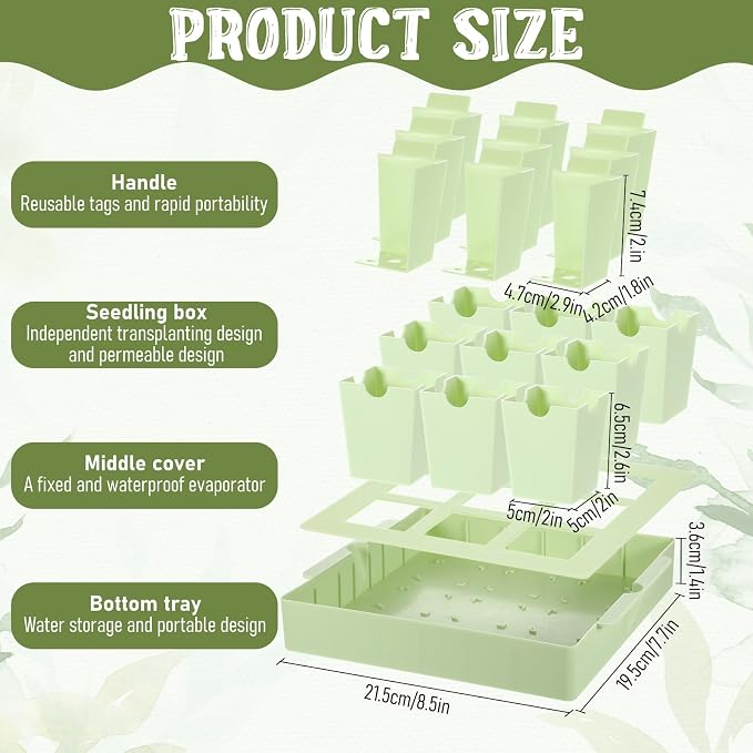 9 Cells Seed Starting Tray, Easy Transplant and Labeling Reusable 2.56 Inch | Deep Seed Starting Kit with Handle Thickened Seedling Tray Seedlings Starter Kit for Indoor, Outdoor, Greenhouse Use