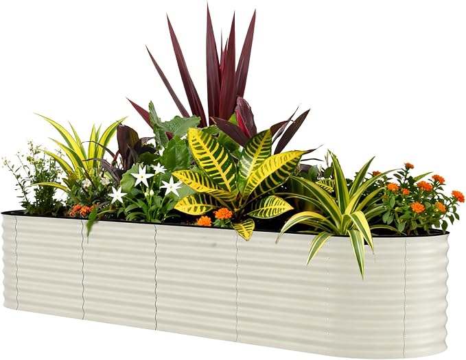 Garvee 8x2x1.5ft Galvanized Raised Garden Bed, Oval Metal Planter Box with Anti-Cut Safety Edges, 179 Gallons Rust-Resistant Deep Root Planter for Outdoor Vegetables, Flowers, Herbs, Beige