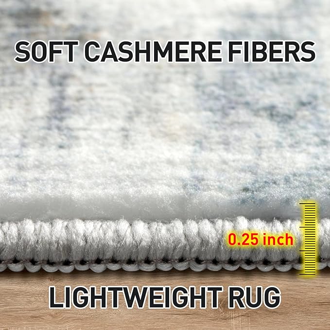 10x14 Area Rugs for Living Room: Washable Abstract Blue Multi Carpet | Non-slip TPE backing makes this washable soft low-pile rug safe & durable, Pet-friendly decor for dining room,nursery,office