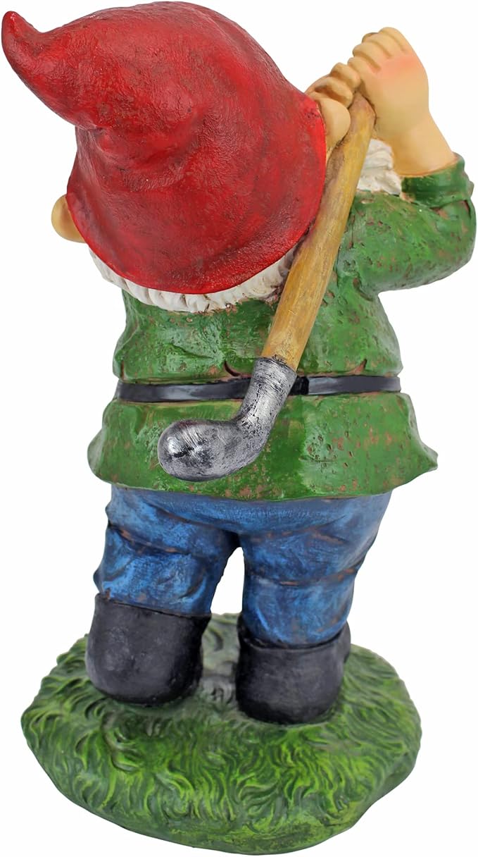 Design Toscano Bigey Burt Funny Golfing Garden Gnome Statue, 12 inch, Polyresin, Full Color