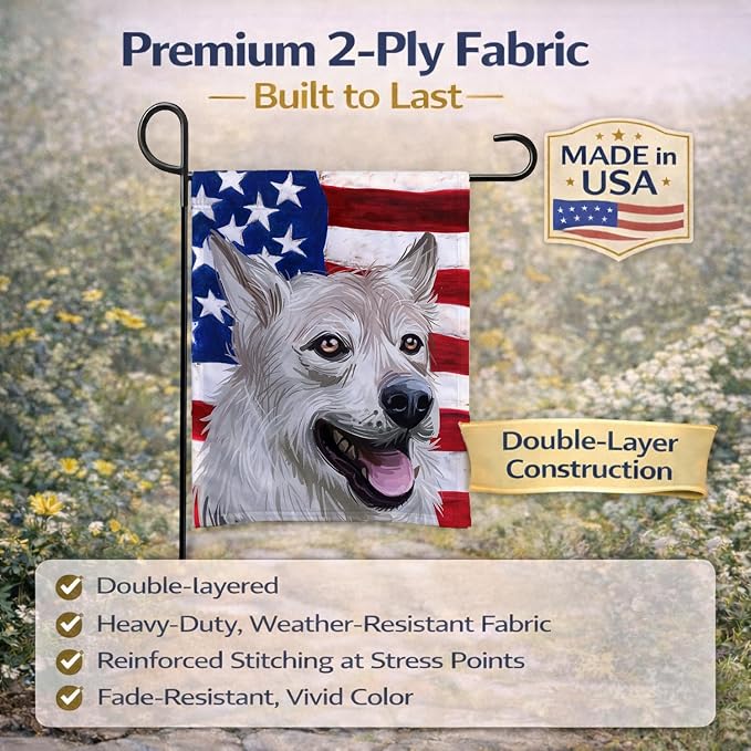 Caroline's Treasures CK6756GF West Siberian Laika American Flag Garden Flag Mailbox Flag Decorative Yard Flag Banner Outside Patio Artwork Yard Flower Beds, Garden Size, Multicolor