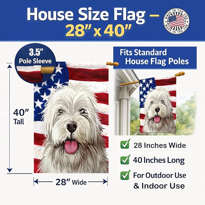 Caroline's Treasures CK6688CHF Sapsali Dog American Flag House Flag Large Porch Sleeve Pole Decorative Outside Yard Banner Artwork Wall Hanging, Polyester, House Size, Multicolor