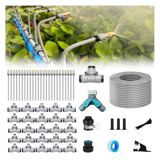 98FT drip irrigation kit with quick connectors and atomizing nozzles