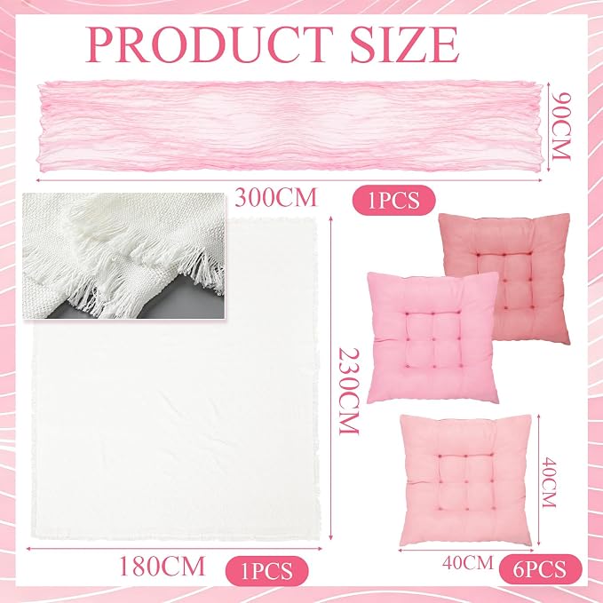 8 Pcs Fit for 6 People 91 x 71'' Extra Large Outdoor Picnic Blanket with Pink Table Runner and Pink Floor Pillow Cushion Fit for 6 People Picnic Wedding Birthday Baby Shower Backyard Decor