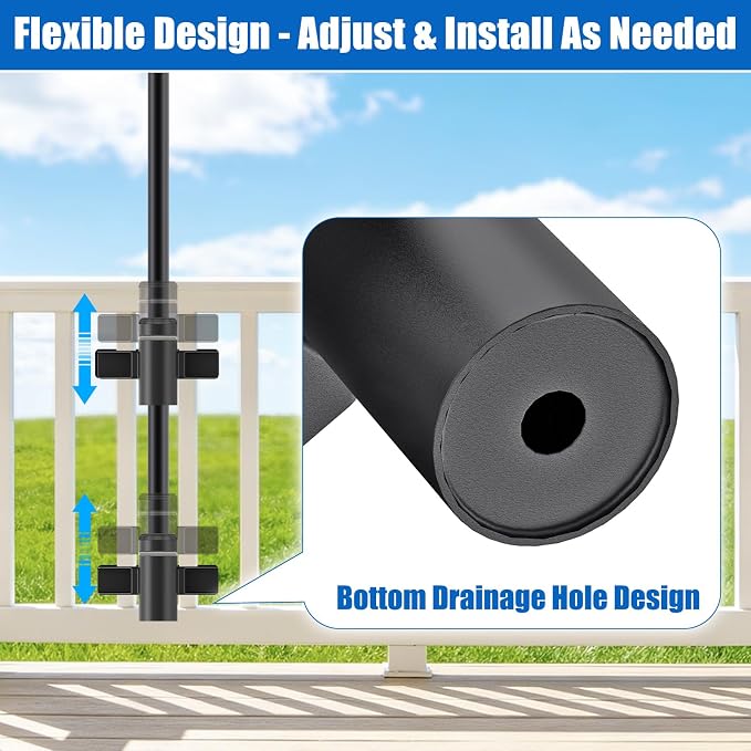 KingDolly No Drill Design Patio Umbrella Holder for Deck Railing, Space-Saving Umbrella Deck Mount Fit for 1''-1.9'' Poles, Umbrella Stand for Deck Railing, Deck Umbrella Clamp for Balcony Garden