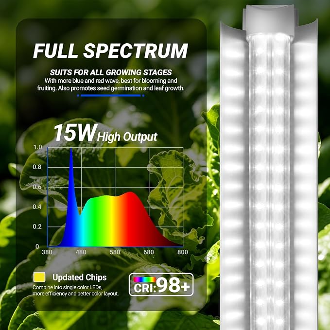 Barrina T8 1FT Grow Light, 5000K Full Spectrum, Linkable, High PPFD, 6-Pack | LED Grow Light Strips, 90W(6x15W), V-shaped Reflector, Hanging Plant Lamp for Seed Starting, Greenhouse, and Indoor Plants