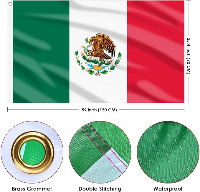 AhfuLife Mexico Flag 3x5 Ft 4 PCS, Large Mexican Flags for Outside - Double Sided with Brass Eyelets for World Cup Party Decorations Bar Garden Street Decoration Indoor Outdoor
