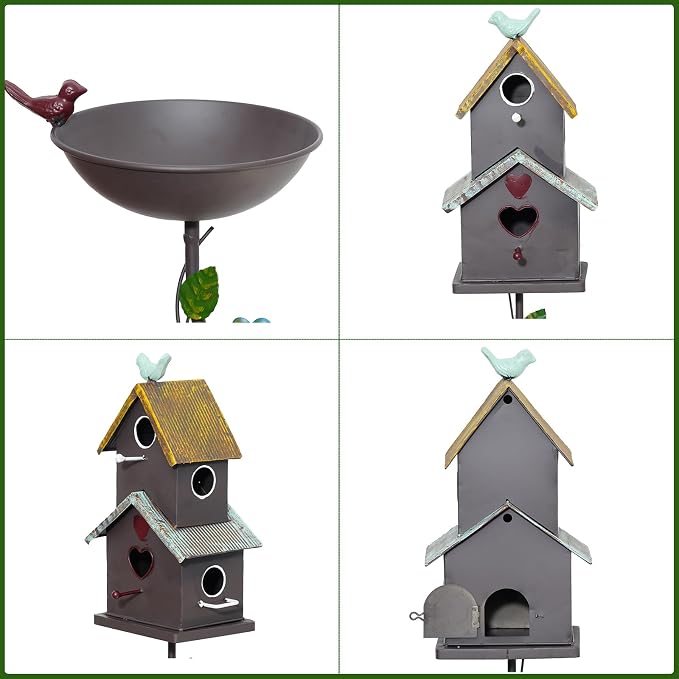 HLQMFHT 60.6" H Bird Baths for Outdoors,Metal Bird Bath Bowl,Birdhouses for Outdoors with Pole,Birdhouses for Outdoors,Garden Yard Decor