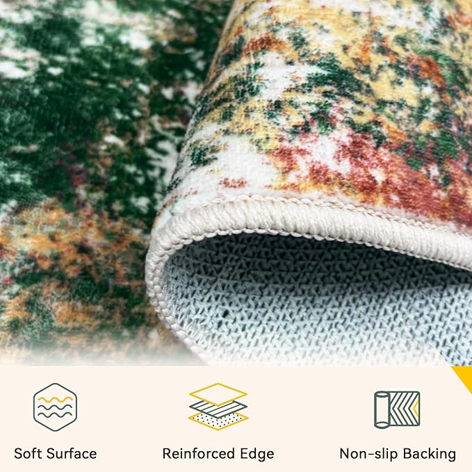RELEANY Washable 8'x10' Abstract Area Rug for Living Room Green Multi | Carpet for Bedroom, Kitchen, Office, Hallway and Entryway, Printed Pattern, Non‑Slip, Soft, Stain‑Resistant, Easy to Clean
