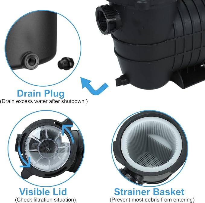 1.5 HP In/Above Ground Swimming Pool Pump, 110V 5580GPH Single Speed Pool Water Pumps lnground Above Ground with Filter Basket
