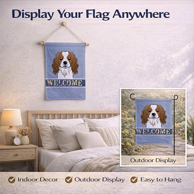 Caroline's Treasures BB1410GF Cavalier Spaniel Welcome Garden Flag, Blue Mailbox Flag Decorative Yard Flag Banner Outside Patio Artwork Yard Flower Beds, Garden Size, Multicolor