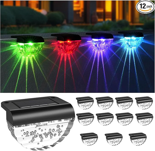 Melunar 12 Pack Solar Deck Lights Outdoor, Solar Step Lights Waterproof for Outside, Yard, Patio, Garden, Pool, Railing, Stairs, Fence (Color Changing)