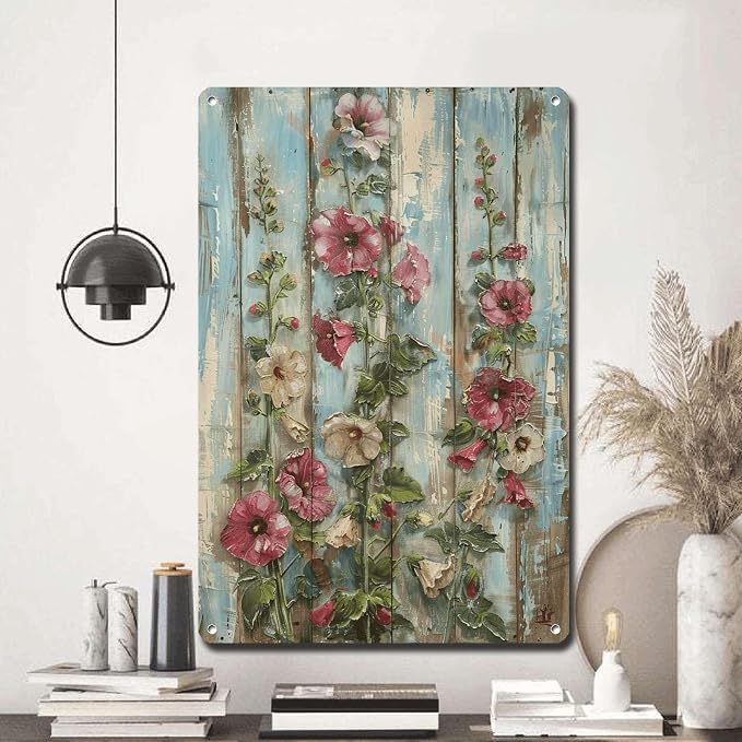Metal Sign Tin Sign Vintage Wall Art Rustic Testimony Hollyhocks Tin Sign for Easy Installation Weather Resistant Design and Vintage E Tin Signs for Garden for Home Decor 8×12 Inches