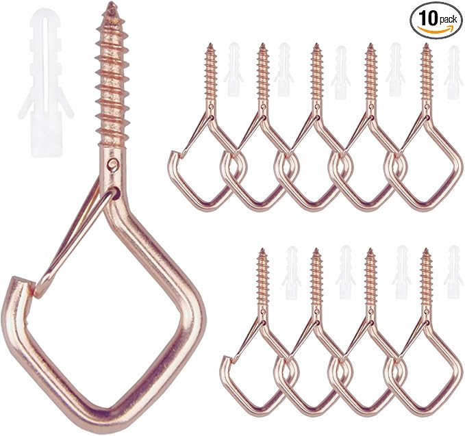 10PCS Eye Screw Hooks for Hanging Heavy Duty with Safety Buckle.Metal Ceiling Hooks for Hanging Plants,Cup,Wind Chime,Bird Feeders,christmas String Lights at Indoor&Outdoor,2.36 Inch(No Drill Bit)