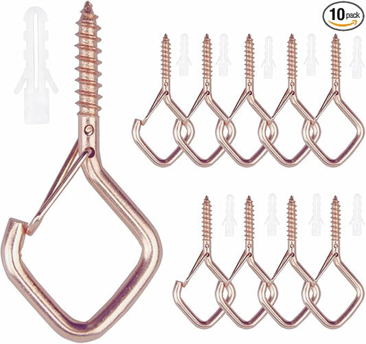 10PCS Eye Screw Hooks for Hanging Heavy Duty with Safety Buckle.Metal Ceiling Hooks for Hanging Plants,Cup,Wind Chime,Bird Feeders,christmas String Lights at Indoor&Outdoor,2.36 Inch(No Drill Bit)