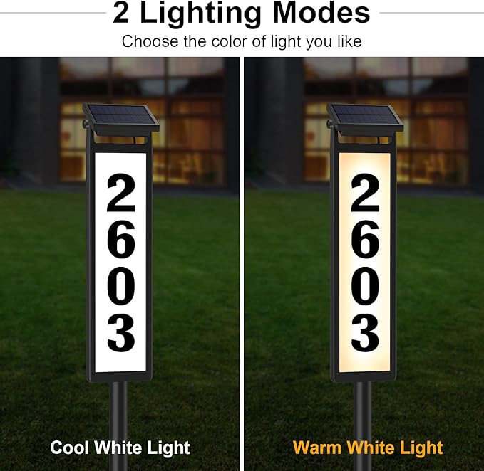 Eyrosa Solar Illuminated LED Lighted Address Sign, House Numbers for Outside Yard Home, Numbers Plaque Outdoor Waterproof, Black