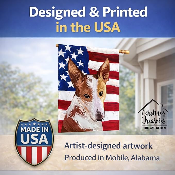 Caroline's Treasures CK6610CHF Majorca Ratter American Flag House Flag Large Porch Sleeve Pole Decorative Outside Yard Banner Artwork Wall Hanging, Polyester, House Size, Multicolor