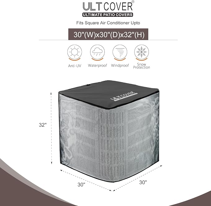 ULTCOVER 2 in 1 Full Mesh with Waterproof Fabric Top Air Conditioner Defender Cover 30W x 30D x 32H inch for Outside AC Units All Seasons Use, Black