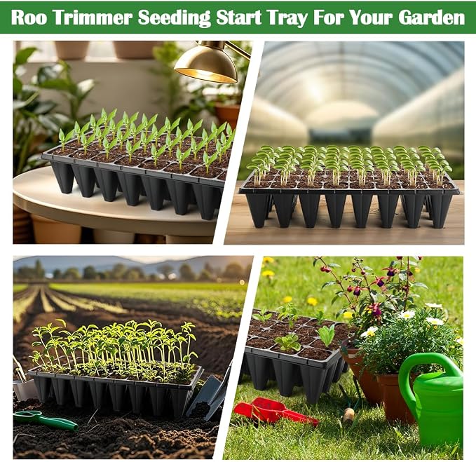 RooTrimmer 10 Pack 32 Cell Seed Starter Trays - Extra Deep 4.33" Plastic Nursery Trays, 20" x 10"，Fits Standard 1020 Flats