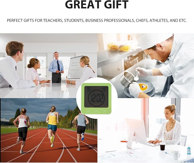 Digital Bathroom Shower Wall Clock Timer, LCD Digital Wall Clock with Suction Waterproof Temperature Humidity Gauge, Touch Screen Timer, Large Countdown Visual Timers Hanging Wall Clock (Green)