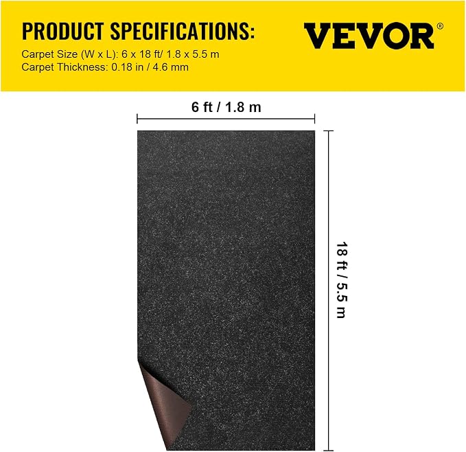 Happybuy 6 ft x 18 ft Black Marine Carpet for Boats Waterproof - 0.18" Thick Indoor Outdoor Rug Carpet Roll for Home Patio Porch Deck
