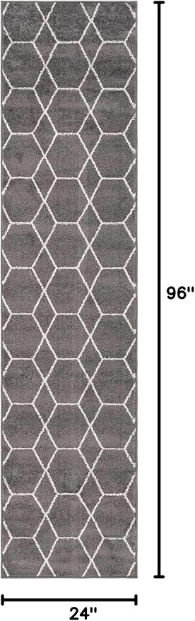 Unique Loom Trellis Frieze Collection Area Rug - Geometric (2' x 8' 8" Runner, Dark Gray/ Ivory)