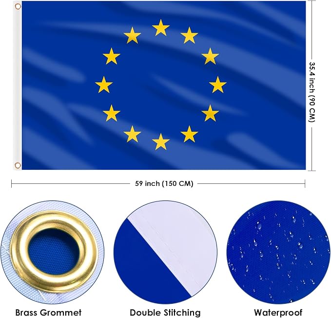 AhfuLife European Union EU Flag 3x5 Ft, Large EU Flags for Outside - Double Side with Brass Eyelets for Olympic Party Decorations, Soccer Party Decoration Bar Garden Street Decoration Indoor Outdoor