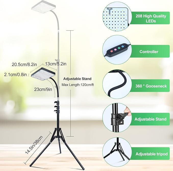 FRGROW 2026 Grow Light with Stand, 4/8/12/16/20H Timer, 25 Watt Power Draw, NO Need Adapter, Bright Enough for Indoor Tall Plants, Bonsai Tree, Daisy Chain Function, 40"-64" Height Adjustable