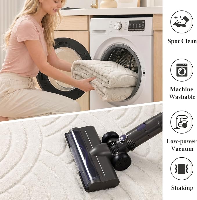SHACOS Soft Cozy Fluffy Arch Waves Pattern High-Low Textured Area Rug 4'x6' | Non Slip Washable Minimalist Modern Graphic Rainbow Carpet for Living Room Bedroom Bathroom Dining Room, Cream