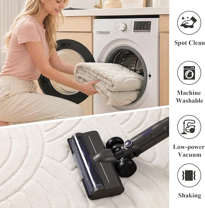 SHACOS Soft Fluffy Arch Waves Runner Rug for Bedroom, 2'x6' Cream | High-Low Textured Non Slip Washable Minimalist Modern Graphic Rainbow Carpet for Hallyway