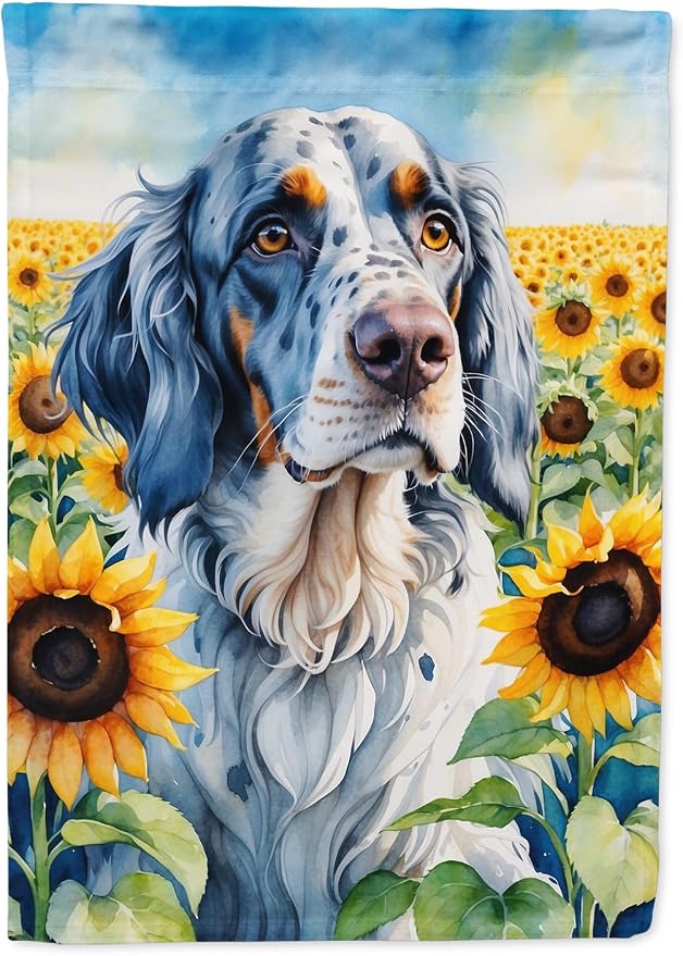 Caroline's Treasures DAC6075CHF English Setter in Sunflowers House Flag Large Porch Sleeve Pole Decorative Outside Yard Banner Artwork Wall Hanging, Polyester, House Size, Multicolor