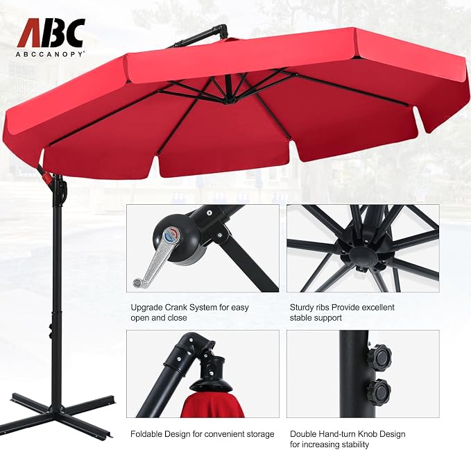 ABCCANOPY Premium Cantilever Patio Umbrellas 9FT (Bright Red)