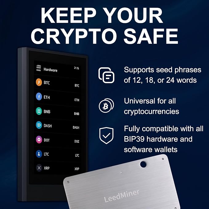 Seed Phrase Storage,Crypto Seed Backup 4 Plates Letter 24 Words Bitcoin Crypto Seed Metal Plate, Compatible with BIP39 Hardware Wallets, Ledger, KeepKey, Trezor