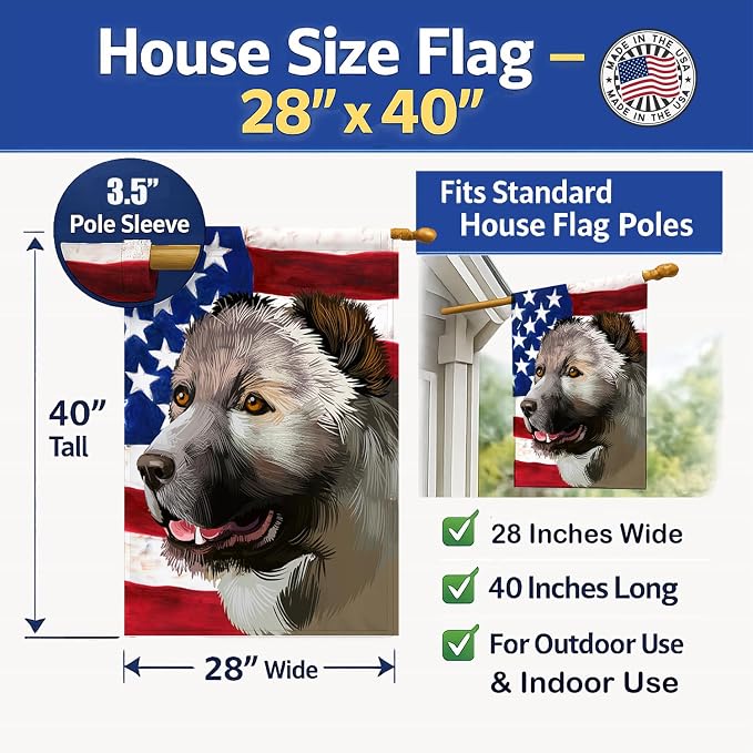 Caroline's Treasures CK6408CHF Armenian Gamper Dog American Flag House Flag Large Porch Sleeve Pole Decorative Outside Yard Banner Artwork Wall Hanging, Polyester, House Size, Multicolor