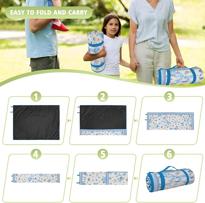 Floral Picnic Blankets Waterproof Foldable, 60″X80″ Packable Picnic Mat Cute Bow Outdoor Blanket for Grass,Large Beach Blanket Sandproof Picnic Accessories for Camping Music Festival Party Park Travel