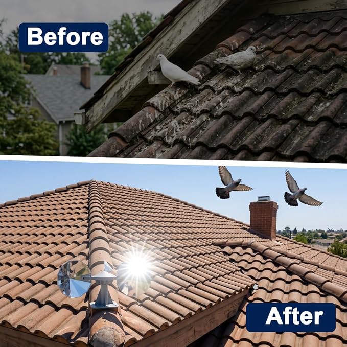 Bird Scare Reflective Device with ABS Base for Outside Patio | 3 Polygonal Double-Sided Chrome Blades, Outdoor Bird Reflectors for Pigeons Woodpeckers and Sparrows for Roof Garden Boat