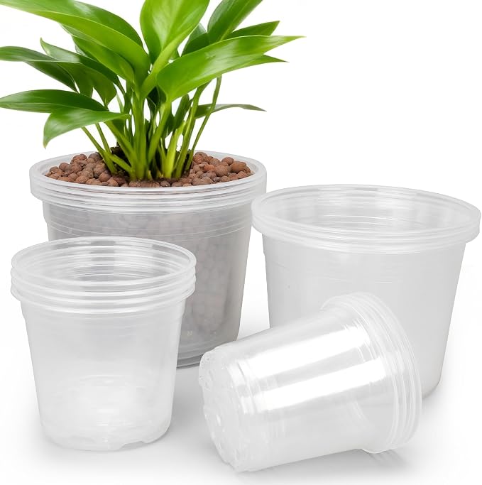 RAOOKIF 10/8/6/5 Inch Clear Nursery Pots with Drainage Hole, 16 Pack Large Nursery Pots for Plants for Indoor Outdoor, Plastic Clear Plant Pots for Flowers, Seedings, Succulents, Vegetables