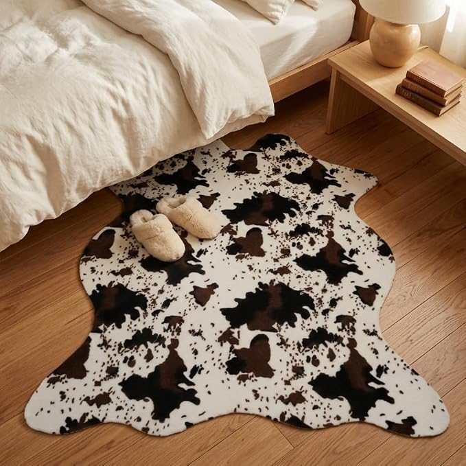 MustMat Faux Cowhide Rug, Western Cow Print Area Rug 4'7"x 5'3" | Ideal for Living Room, Bedroom, Dining Room & Entryways. Fits Vintage & Rustic Decor, Great for Holiday & Birthday Parties