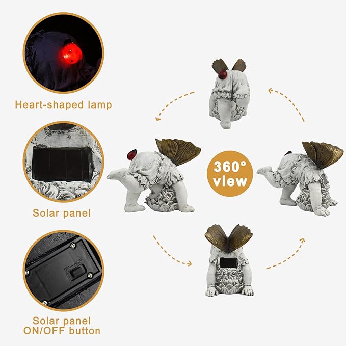 Suyorpe Solar Fairy Garden Statue Decor - Gifts for Women Mom Mother's Day, Angel Boy Resin Figurine Waterproof Home Decoration with Ladybug LED Lights for Outdoor Balcony Lawn Yard Patio