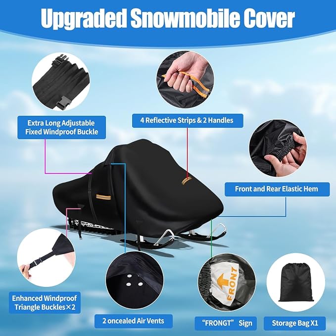 900D Snowmobile Cover, 130" L x 51" W x 48" H Upgraded Thicker Waterproof Oxford Cloth with Windproof Buckles Large Snow Mobile Cover for Skidoo,Arctic Cat,Pro RMK,Yamaha,Lynx,Camso,CFMOTO