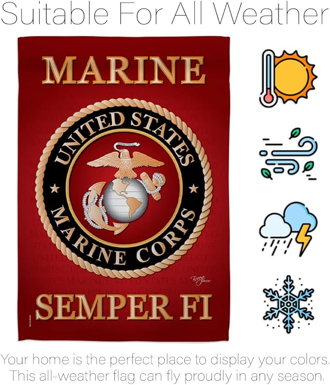 Marine Corps House Flag - Pack Armed Forces USMC Semper Fi United State American Military Veteran Retire Official Support Our Troops - Banner Small Garden Yard Gift Double-Sided 28 X 40