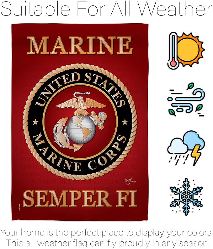 Breeze Decor FK108057-BO Marine Corps Americana Military Decorative Vertical Flags Kit, House & Garden Set w/Flagpole, Multi-Color