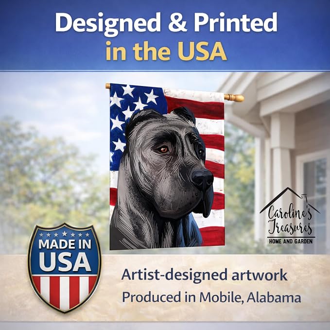 Caroline's Treasures CK6640CHF Perro de Presa Canario American Flag House Flag Large Porch Sleeve Pole Decorative Outside Yard Banner Artwork Wall Hanging, Polyester, House Size, Multicolor
