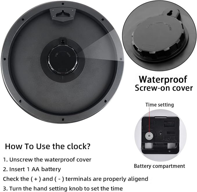 Caysie 16 Inch Sealed Large Outdoor Clock Waterproof, Silent Battery Operated Weatherproof Wall Clocks for Pool Patio Outside Home (Bronze)